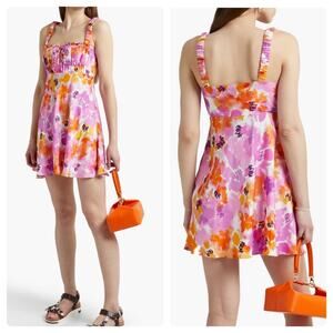 NICHOLAS Simie Gathered Floral-Print Satin-Twill Mini Dress Pink